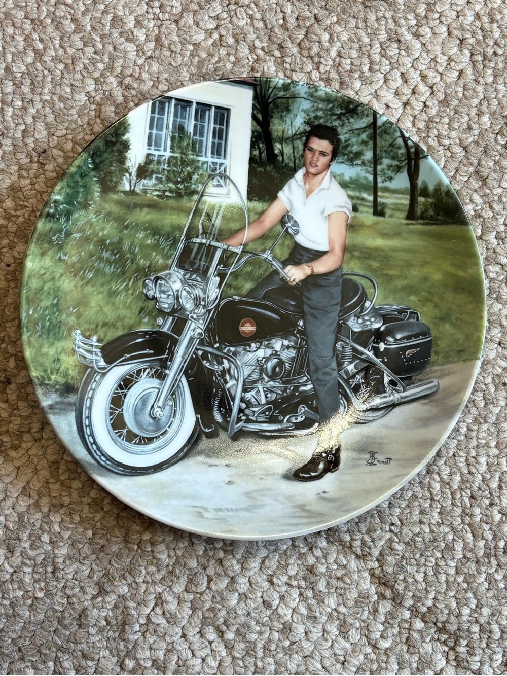 Collector’s Ceramic Wall Plate with Black Motorcycle Artwork